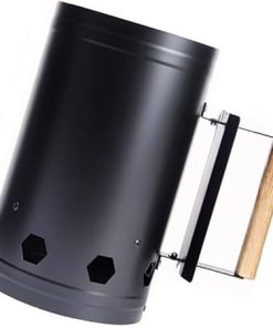 Heat Chimney BBQ Starter with Wooden Handle, Charcoal Chimney Starter for Fast Outdoor Cooking, for Garden Grilling (Black) 2