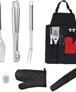 BBQ Grill Accessories, 7pcs Heavy Duty Stainless Steel Grill Set with Apron, Grilling Utensils BBQ Tools Set for Outdoor Grill, Grilling Gifts for Men, Father, Husband, Women, Dad