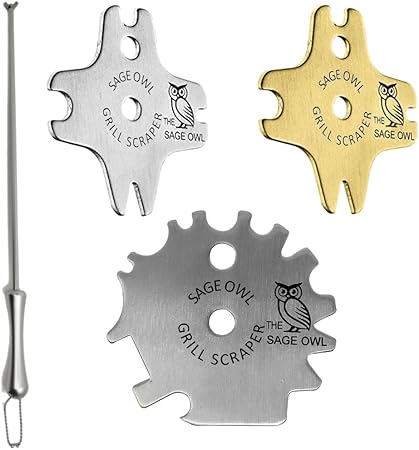Sage Owl Bristle-Free BBQ Grill Scraper with Anodized Aluminum Handle Combo – Brass, Stainless Steel Grill Cleaners for Outdoor, Porcelain, Charcoal Grills – Barbecue Grilling Gifts for Men Sage Owl Bristle-Free BBQ Grill Scraper with Anodized Aluminum Handle Combo – Brass, Stainless Steel Grill Cleaners for Outdoor, Porcelain, Charcoal Grills – Barbecue Grilling Gifts for Men
