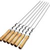 6 Pack Kebab Skewers 21.5 Inch Grill Skewers Stainless Steel BBQ Barbecue Sticks Skewer Heavy Duty Large Wide Reusable with Nonslip Wooden Handle for Kabob Shrimp Chicken