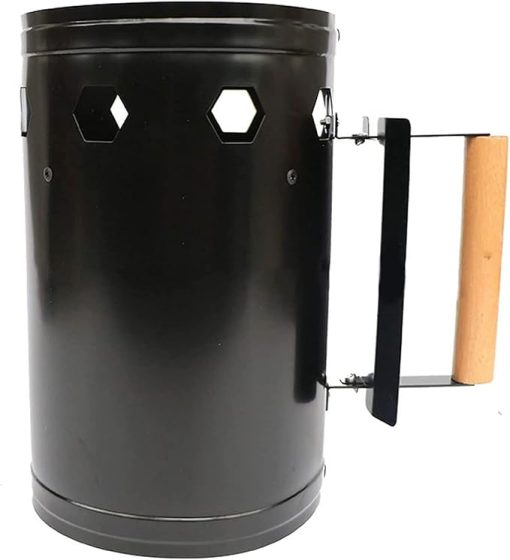 Charcoal Chimney Starter Set, Fireplace Accessories Blower BBQ Tools, Portable Charcoal Chimney Starter with Wooden Handle, for Outdoor