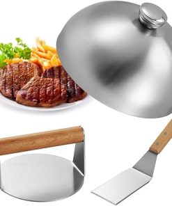 Includes Spatula, Steak Cover, Meat Press, Set of 3 Griddle Accessories, Stainless Steel Melting Dome & Grill Press Kit with Turner for Camp Chef & Blackstone Griddle