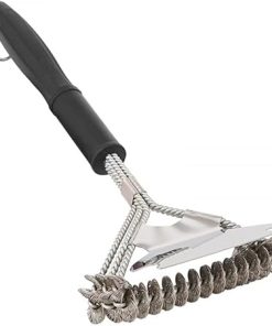 NED Outdoor Barbecue Brush 16.5 Inch with Shovel Three-Head Spring Stainless Steel Wire Brush Multi-Functional Barbecue Stove Cleaning Brush