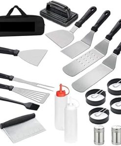 BBQ Grill Accessories, 20 Pcs Griddle Accessories Kit with Griddle Spatula, Scraper and Egg Rings, Stainless Steel Griddle Tools Set for Outdoor BBQ and Camping 2