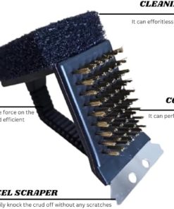 BBQ Grill Brush,Barbecue Brush with Scraper, Long Handle Cleaner for Cooking Grates Racks & Burner 3 in 1 BBQ Cleaning Brush for Gas/Charcoal (Black BBQ Brush) 2
