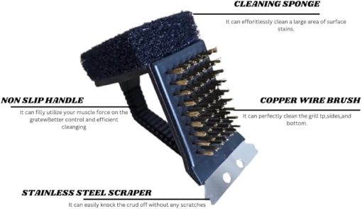 BBQ Grill Brush,Barbecue Brush with Scraper, Long Handle Cleaner for Cooking Grates Racks & Burner 3 in 1 BBQ Cleaning Brush for Gas/Charcoal (Black BBQ Brush) - Image 2