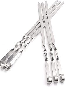 12 Pcs Thickened Stainless Barbecue Steel 17.7Inch Outdoor Barbecue Large Flat Sign Lamb Skewer BBQ Accessories