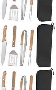 Happyyami 3 Sets Barbecue and Fork Tools Grilling Accessories Kit BBQ Meat Barbecue Fork Grill Tong BBQ Fork Outdoor BBQ Grilling Cutter Spatula Stainless Steel Necessity Metal