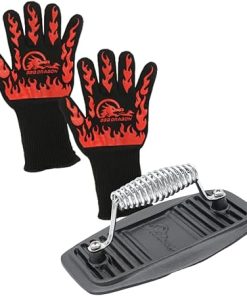 BBQ Dragon Ultimate Grill Accessories Set - Cast Iron Barbecue Press - Extreme Heat Resistant Gloves