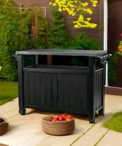 Keter Unity XL Portable Outdoor Table with Stainless Steel Top for Kitchen Prep and Outdoor Storage Cabinet for Grilling Accessories, Dark Grey 2