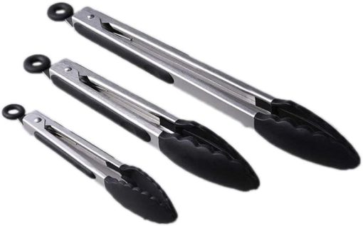 VIGANI Kitchen Tongs,Cooking Tongs, 3 Pcs Food Pliers Kitchen Pliers Heat Resistant Stainless Steel Silicone Barbecue Tongs