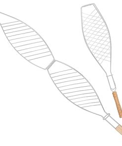TOYANDONA 2Pcs Grill Basket with Wooden Handle Thick Thin Wire Frame for Fish Bread Outdoor Barbecue Tool Easy to Clean Store present for Lovers