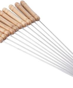 10 Pcs Stainless Steel BBQ Skewer with Wooden Handle Reusable Picnic Barbecue Outdoor Cooking Tool Kitchen Accessories