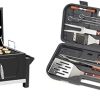 Royal Gourmet CD1519 Portable Charcoal Grill with Two Side Handles, Compact Outdoor & Cuisinart CGS-W13 Wooden Handle Tool Set, Black (13-Piece)