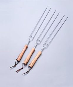 BBQ Stick Skewers Barbecue sign stainless steel U-shaped roasting needle chicken wings fork lamb skewers iron sign wooden handle roasting needle household accessories tools(12pcs), Silver