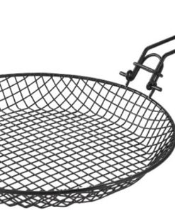 Non Stick Steel Carbonl Grill Basket Heat-Resistant Perforated Barbecue Pan with Folding Wooden Handle Round Grilled Fish Tray Kitchen Tool