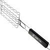 Happyyami Outdoor Grill Rack BBQ Accessories Barbecue Grill Net Fish Grilling Rack Barbecue Tool for Sausage Wooden Handle