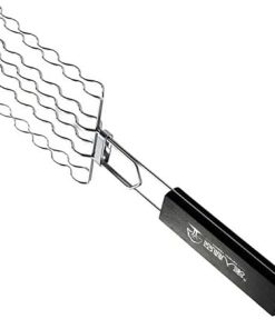Happyyami Outdoor Grill Rack BBQ Accessories Barbecue Grill Net Fish Grilling Rack Barbecue Tool for Sausage Wooden Handle