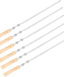 DOITOOL Marshmallow Roasting Forks 6pcs Stainless Steel BBQ Skewers Wooden Handle No Soak for Grilling BBQ