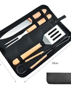 Generic 4 PCS Wooded BBQ Accessories Grilling Tools,Stainless Steel BBQ Tools Grill Tools Set for Cooking- Grilling Gifts for Men Him 2