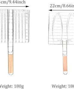 BBQ Net Basket – Grilling Baskets for Fish – Portable Stainless Steel BBQ Grill Basket BBQ Grill Net BBQ Accessories with Wooden Handle for Fish,Vegetable, Steak, Shrimp, 24*24CM, K0095C 2