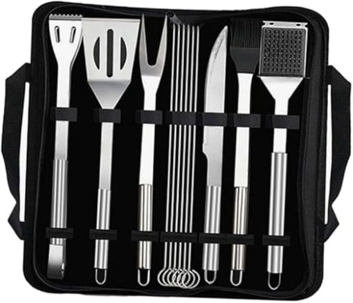 Cabilock Stainless Steel BBQ Tools Kit 12pcs Barbecue Tools Set Brush Spatula Fork for Outdoor Cooking