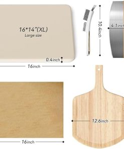 5 PCS Rectangle Pizza Stone Set, 16″Large Pizza Stone for Oven and Grill with Pizza Peel(OAK), Pizza Stone Brush,Pizza Cutter & 10pcs Cooking Paper for Free, Baking Stone for Pizza, Bread,BBQ 2