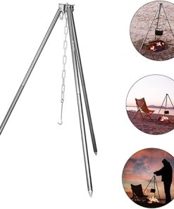 Mikikit Campfire Hanging Pot Bracket Stand Camping Cookware Rack Portable BBQ Pot Rack 2