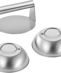 Set of 3 Cheese Melting Lid 304Stainless Steel Hamburger Pressing Tool Meat Press for Griddles Kitchen and Outdoor BBQ