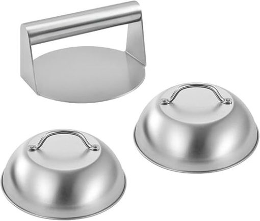 Set of 3 Cheese Melting Lid 304Stainless Steel Hamburger Pressing Tool Meat Press for Griddles Kitchen and Outdoor BBQ
