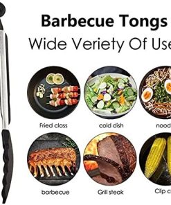Cooking Tongs Tongs,Silicone BBQ Tongs Basting Brush Set Oil Brush Kitchen Tongs BBQ Grill Food Meat Tongs Barbecue Tongs 2