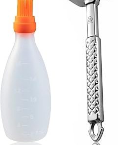 Gourmet Easy BBQ Pro Kit - Meat Tenderizer Stainless Steel - Meat Hammer + Basting Brush All-in-1 with Sauce Bottle - BBQ Accessories (Orange)