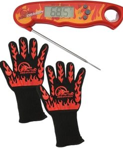 BBQ Dragon Ultimate Grill Accessories Set - Extreme Heat Resistant Gloves - Digital Meat Thermometer with Probe