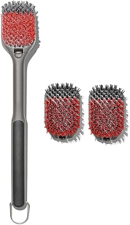 OXO Good Grips Nylon Grill Brush for Cleaning Cold Grill Grates with 2 Replacement Head, Red OXO Good Grips Nylon Grill Brush for Cleaning Cold Grill Grates with 2 Replacement Head, Red