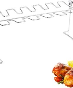 BBQ Grill Rack 14 Slots Stainless Steel Barbecue Drumsticks Holder Oven Roaster Stand with Drip Pan Tools(D)