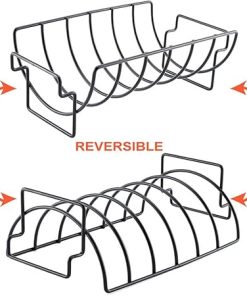 1pcs Non-Stick Rib Shelf BBQ Stand Rack Stainless Steel Grilling BBQ Beef Ribs Rack Grilling Baske(E) 2