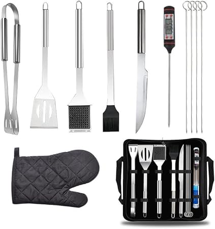 BBQ Tools Set 11Pcs Barbecue Grilling Accessories Utensil for Outdoor Camping Cooking Tools Kit, Stainless Steel Grill Tools with Thermometer BBQ Tools Set 11Pcs Barbecue Grilling Accessories Utensil for Outdoor Camping Cooking Tools Kit, Stainless Steel Grill Tools with Thermometer