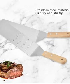MaGiLL Griddle Set 9 Pcs Stainless Steel Grill Spatula Set with Enlarged Spatulas, Scraper, Tongs Wooden Handle Tool Set Barbecue Accessories Kit 2