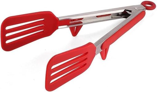 TEMKIN 1pc Heat Resistant Kitchen Food Tongs Silicone Stainless Steel S Bread Tongs Serving Tongs BBQ Tools Accessories Tongs