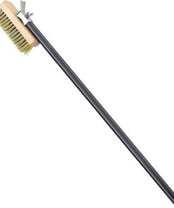 43 Inch Pizza Oven Copper Brush, Professional Cleaning Brass Bristle, With Stainless Steel Scraper, Commercial Household Kitchen Bake BBQ Tool, Long Aluminum Handle(Black)