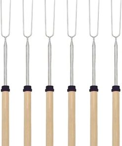 BBQ 12PCS Extendable Stainless Steel Long Fork Outdoor Camping Barbeque Roasting Marshmallow Roasting Sticks Skewers for Kitchen BBQ Accessories(6PCS)