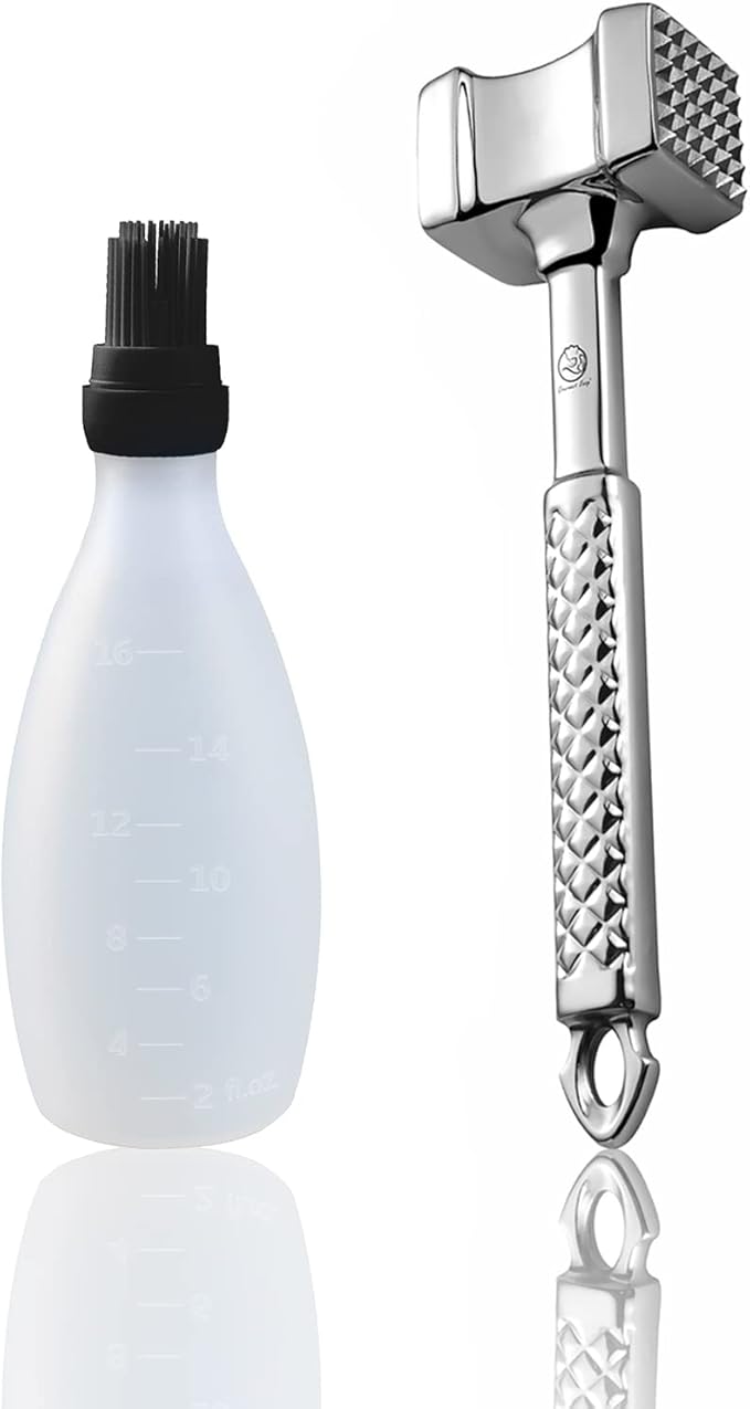 Gourmet Easy BBQ Pro Kit – Meat Tenderizer Stainless Steel – Meat Hammer + Basting Brush All-in-1 with Sauce Bottle – BBQ Accessories (Black) Gourmet Easy BBQ Pro Kit - Meat Tenderizer Stainless Steel - Meat Hammer + Basting Brush All-in-1 with Sauce Bottle - BBQ Accessories (Black)