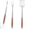BBQGUYS Signature 4-Piece Stainless Steel W/Wooden Handles Tool Set - BBQ-4PCW-TST