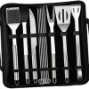 ABOOFAN 12Pcs Stainless Steel Tools Set with Carry Bag Essential Grill Accessories for Outdoor Cooking for Picnic and Camping Black