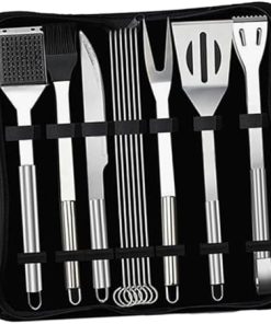 ABOOFAN 12Pcs Stainless Steel Tools Set with Carry Bag Essential Grill Accessories for Outdoor Cooking for Picnic and Camping Black