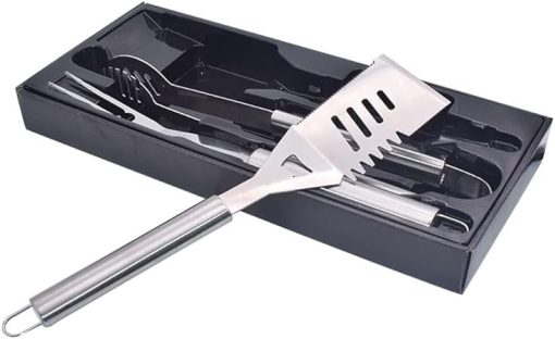 BBQ Tool Set 3-Piece Grill Accessories with Spatula, Fork, Clamp， Stainless Steel Grill Tools, for Dad