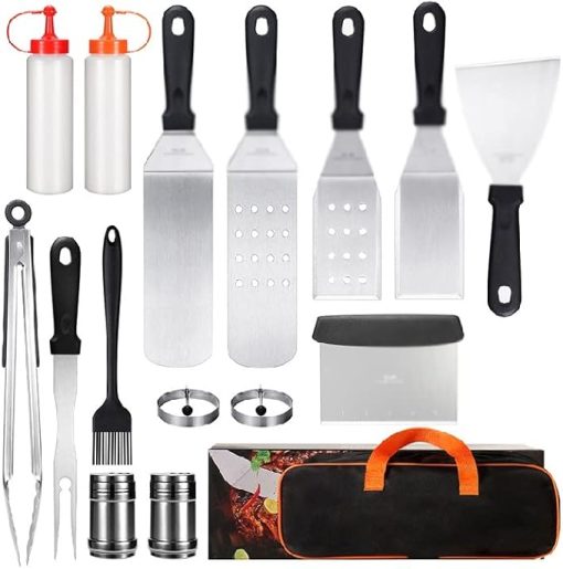 MaGiLL 16 Pack Dry Pot BBQ Tools BBQ Spatula Tongs Brush Flat Top BBQ Accessory Kit for Teppanyaki and Camping