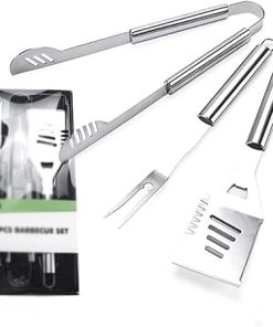 BBQ Tool Set 3pc Grill Accessories with Spatula, Fork, Clamp – Gifts for Dad Durable, Stainless Steel Grill Tools 2