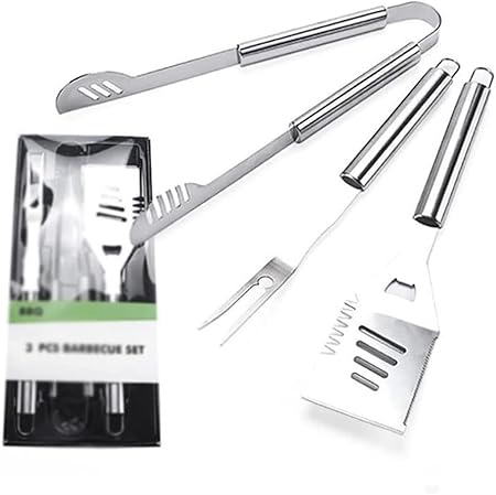 BBQ Tool Set 3pc Grill Accessories with Spatula, Fork, Clamp – Gifts for Dad Durable, Stainless Steel Grill Tools 2 BBQ Tool Set 3pc Grill Accessories with Spatula, Fork, Clamp - Gifts for Dad Durable, Stainless Steel Grill Tools - Image 2