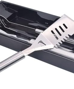 BBQ Tool Set 3pc Grill Accessories with Spatula, Fork, Clamp - Gifts for Dad Durable, Stainless Steel Grill Tools